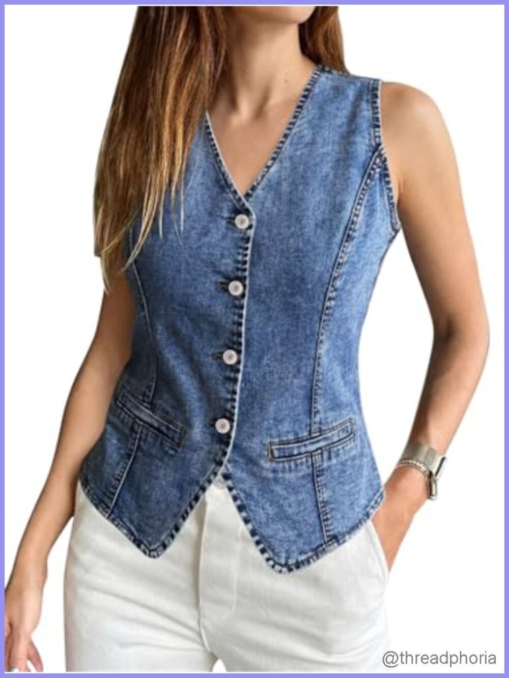Women's Sleeveless Stretch Denim Western Vest Summer Jean Top